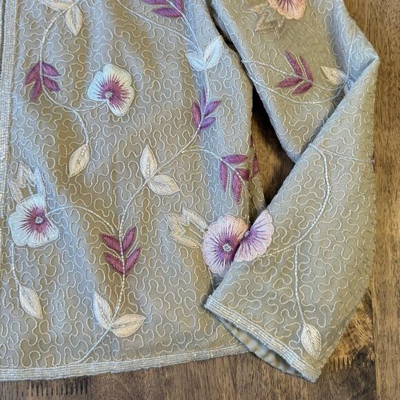 VTG Adrianna Papell Occasion Blazer Fully Beaded Floral Silk 80s Beige Petite 8P - Picture 4 of 11